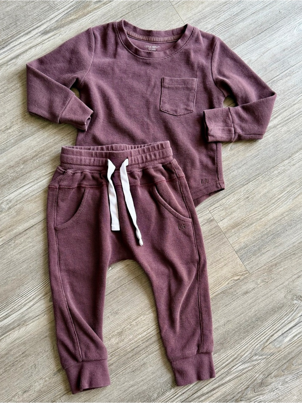 Little Bipsy Plum Waffle Knit Crewneck & Jogger Set